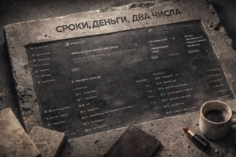 Обложка семинара «Сроки, деньги, два числа» с интерфейсом Noditector